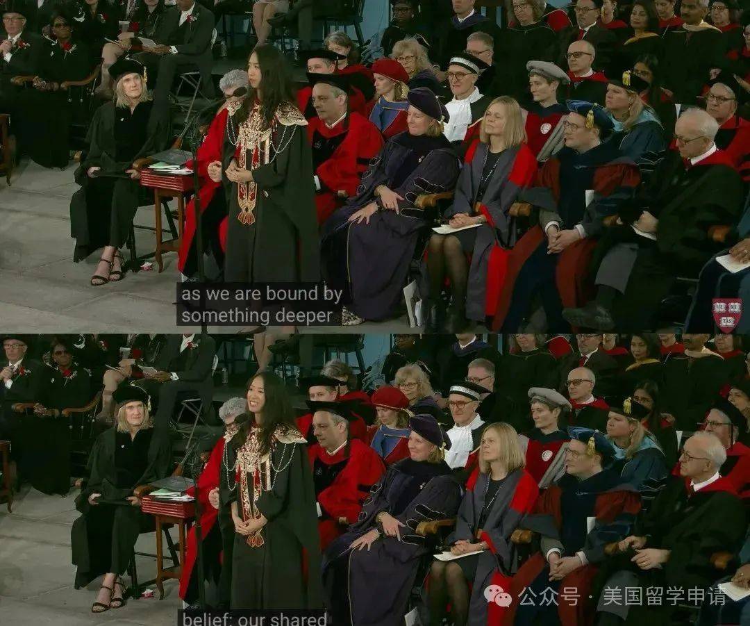 讲的中国女生蒋雨融来自青岛英高毕业本科就读于杜克AYX爱游戏APP震撼全场！史上首位在哈佛毕业演(图3)